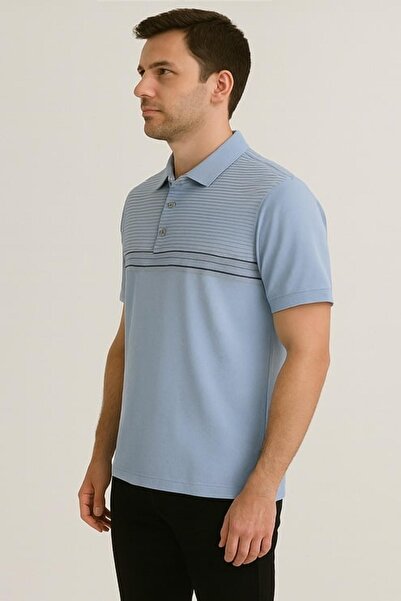 Maccali Ανδρικό κοντομάνικο ριγέ καλοκαιρινό μπλε μπλουζάκι πόλο γιακά