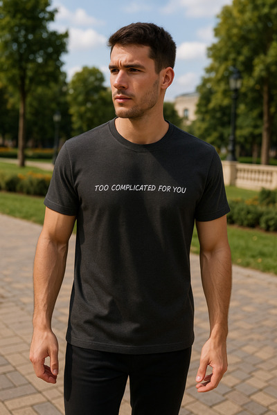 Maccali Ανδρικό βαμβακερό γραπτό κοντομάνικο φαρδύ μπλουζάκι Anthracite Basic