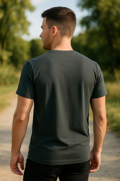 Maccali Men's Short Sleeve Text Print Crew Neck Khaki T-Shirt