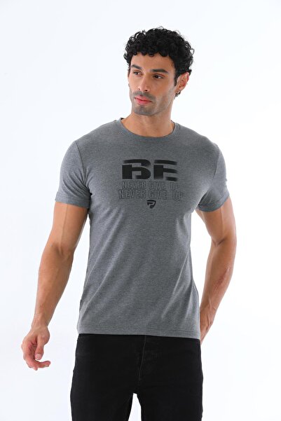 Piyera Ανδρικό μπλουζάκι από ύφασμα Anthracite Single Jersey με στάμπα κειμέν...