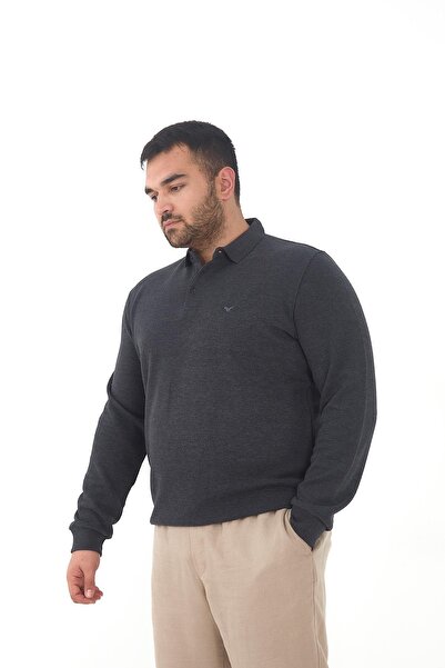 Maccali Ανδρικό μπλουζάκι με γιακά πόλο μεγάλου μεγέθους Winter Battal Anthracite