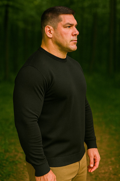 Maccali Чоловічий великий розмір, вільний крій, чорний светр з трикотажу