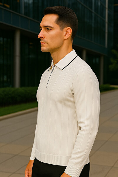 Maccali Ανδρικό φούτερ με ριγέ λευκό γιακά πόλο με φερμουάρ