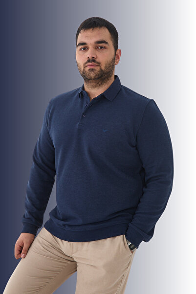Maccali Erkek Büyük Beden Kışlık Battal İndigo Polo Yaka T-Shirt