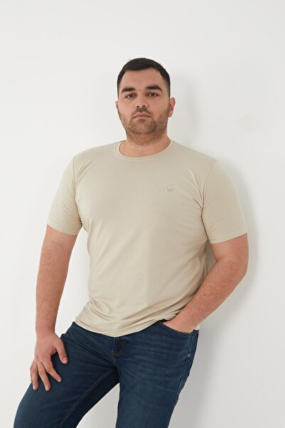 Maccali Men's Slim Fit Oversize Short Sleeve Basic T-Shirt Cream