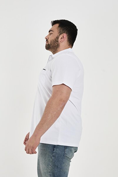 Maccali Men's Timeless Pocket Basic Long Plain Polo Neck T-Shirt White