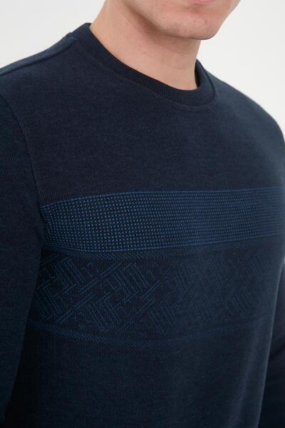 Maccali Μακρύ ανδρικό φούτερ με μπλε σχέδιο Crew Neck