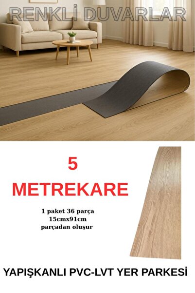 Renkli Duvarlar NWYP03 Naturel Bej Yapışkanlı Sudan Etkilenmeyen Ahşap PVC Ye...