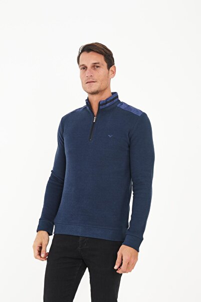 Maccali Ανδρικό φούτερ PolarCore με μισό φερμουάρ Basic μονόχρωμο μπλε