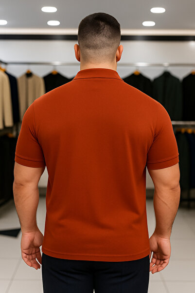 Maccali Men's Large Size Patterned Loose Tile Polo Neck T-Shirt