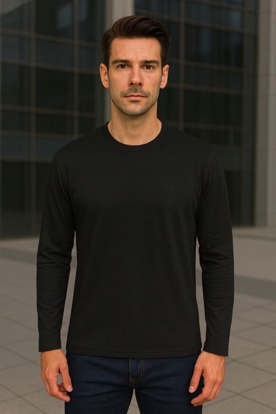 Maccali Men's Long Sleeve Casual Comfortable Basic Black Sweatshirt