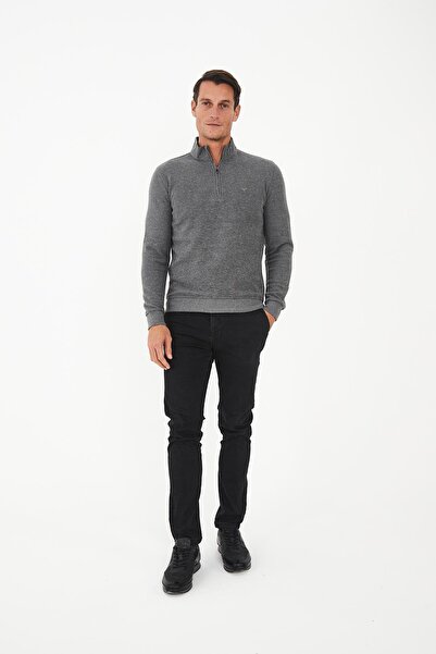 Maccali Ανδρικό μπλουζάκι με μισό φερμουάρ Fisherman Basic μακρύ γκρι