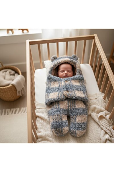 Cassiope Kulaklı Ekoseli Dış Kundak Patikli Uyku Tulumu Wellsoft Erkek Bebek Battaniye