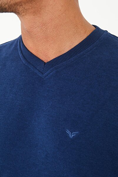 Maccali Ανδρικό φούτερ RelaxFit Winter με λαιμόκοψη V μακρύ μασίφ Indigo