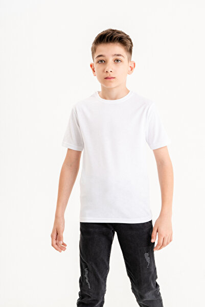 Boy's Crew Neck White 100% Cotton Short Sleeve T-Shirt