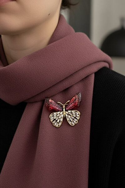 Modex Pembe Taşlı Sedefli Kelebek Broş (en:4 Cm)
