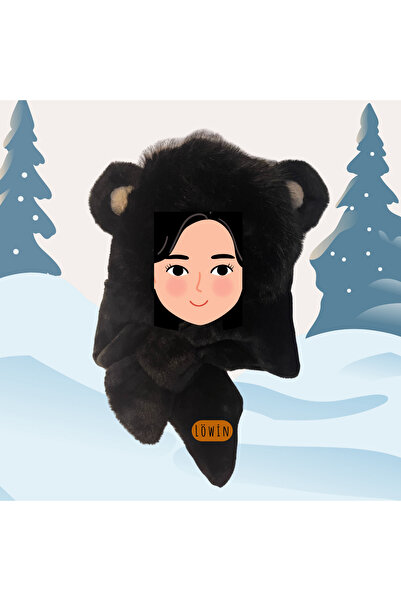 Löwin Plush Two-In-One Beanie and Shawl with Ear Detail |   Soft and Warm Win...