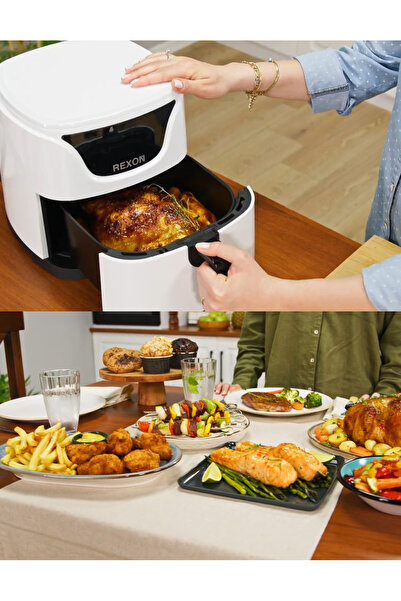 Rexon Yağsız Fritöz 5 Litre Geniş Hacim Airfryer Dijital Ekran Akıllı Pişirme Yapışmaz Teflon Zemin BEYAZ