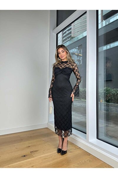 Lady Pixie Μακρύ φόρεμα με δαντέλα με λεπτομέρειες