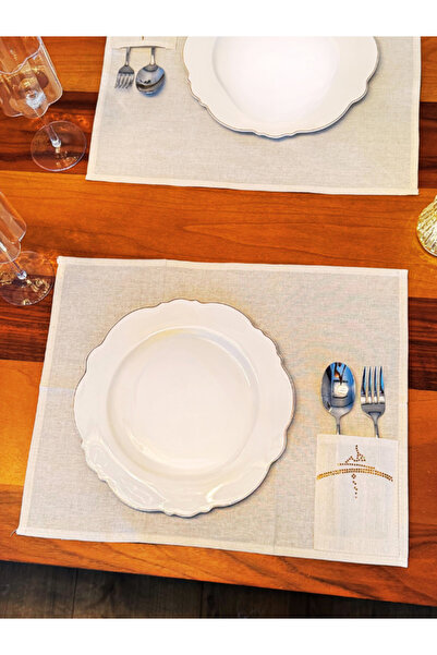 Menar Tasarım Set de servicii americane 6 bucăți din țesătură brodată cu simb...