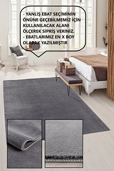 SİMEREV HALI HOME CONSEPT Antrasit Gri Kaymaz Taban Yıkanabilir Post Peluş Ha...