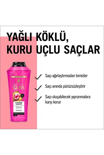 Gliss Supreme Length Koruyucui Şampuan Yağlı Köklü, Kuru Uçlu Saçalar 400 ml