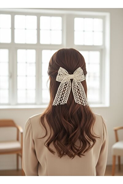 Toka Delisi Agrafă cu fundă din dantelă pentru femei romantice - Agrafă automată pentru păr