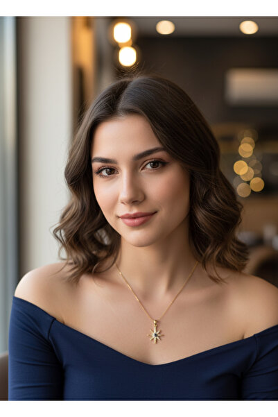 HARİNA Mavi Taşlı Kutup Yıldızı Çelik Kolye, Hediye Kutulu