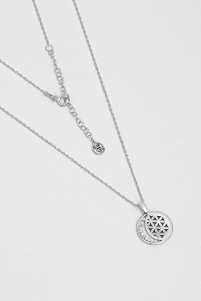 So CHIC... Yaşam Çiçeği 18 Ayar Beyaz Altın Kaplama 45 Cm Gümüş Minimal Kolye