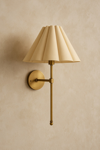 burenze Modern Madame Fico Krem Abajurlu Pilli Aplik Aç Kapa Butonlu Kablosuz Eskitme Gold Sarı