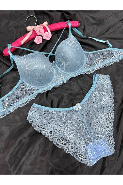 Love Angels Set de chiloți sutien cu sârmă cu șnur încrucișat fără căptușeală cu detaliu din dantelă - Set de lenjerie intimă