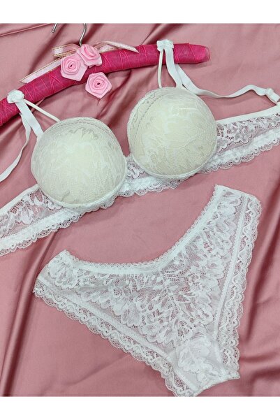 Love Angels Lace and Bow Detailed Padded Underwire Bra Panty Set - Lingerie Set