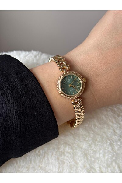 LEROSY CO Gold Color Design Case Green Dial Minimal Steel Women Wristwatch