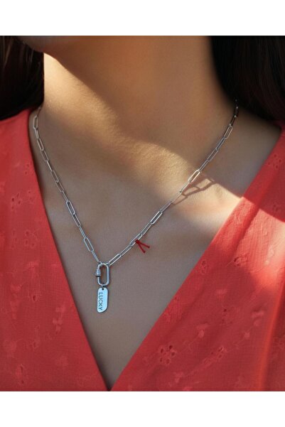 sirius jewelry 925 Gümüş | Taşlı Kilit Detaylı Plaka Kolye