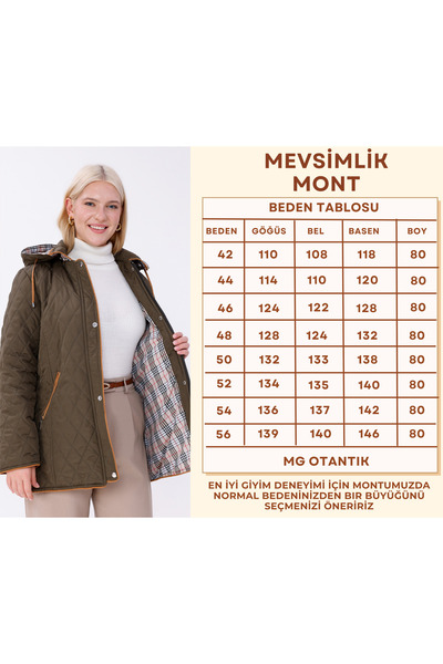 Butik Plus Size Cotton Plaid Quilted Coat - Hooded Seasonal Coat (Mg001)