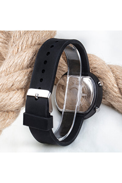 Spectrum Mat Siyah Yuvarlak Dijital Led Ekran Siyah Silikon Kordonlu Unisex Saat ST-303563