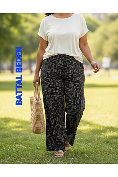 BOYA MODA BATTAL BÜYÜK JUMBO BEDEN VİSKON KUMAŞ ÇİFT CEPLİ BEL LASTİKLİ DÜZ P...