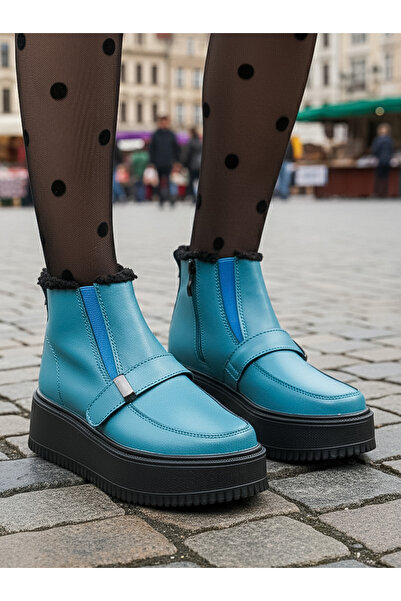 starlike Ghete dama din piele naturala albastre T6078