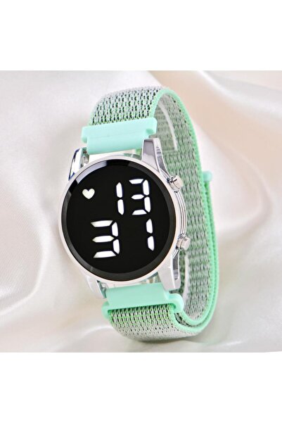Pinkoli Kadın Kol Saati Mint Yeşil Cırtlı Kordon Yetişkin Kız Çocuk Saati ST-...