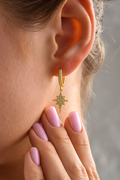 ESSARE 925 Ayar Gold Kaplama Sallantılı Kutup Yıldızı Küpe