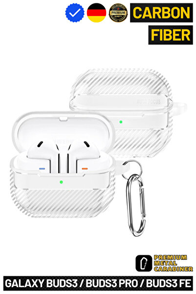 EWEC Samsung Galaxy Buds3, Buds3 Pro ve Buds3 FE Uyumlu Karbon Fiber Hybrid P...