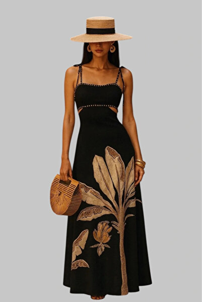 Jessica Dafer Monalisa Altın Çiçek Desenli Rahat Askısız Dizaynli Şık Omuz Aç...