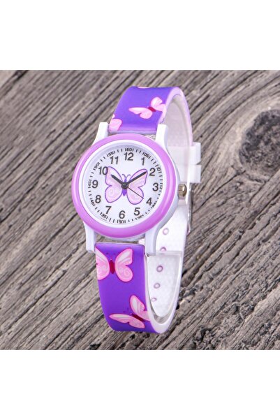 Saattino Mor Lila Kelebek Desenli Analog Rakamlı Kız Çocuk Kol Saati ST-304344