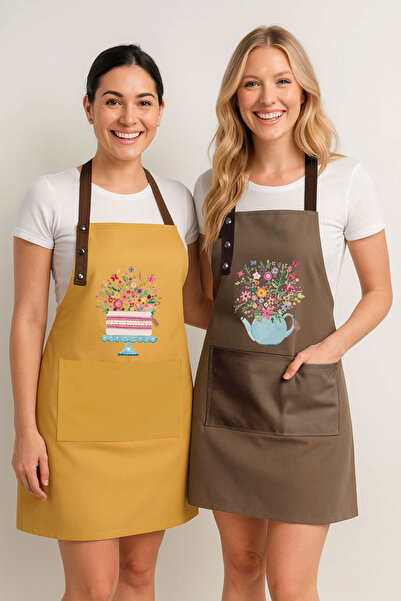 Hulganz طقم مريلة مطبخ مكون من قطعتين، قماش مقاوم للبقع وطارد للماء، طباعة زه...