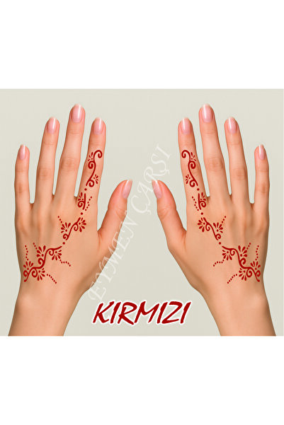EYMEN ÇARŞI /Kına Kalıbı ve Kına/Sağ ve Sol El Deseni Kına Şablonu ve Kırmızı...