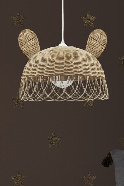 Belkıs Rattan Rattan, Bambu, Hasır Sarkıt Avize Tavşan, Ayı Kulak Çocuk Odası Çap: 35 Cm Yükseklik: 27 Cm