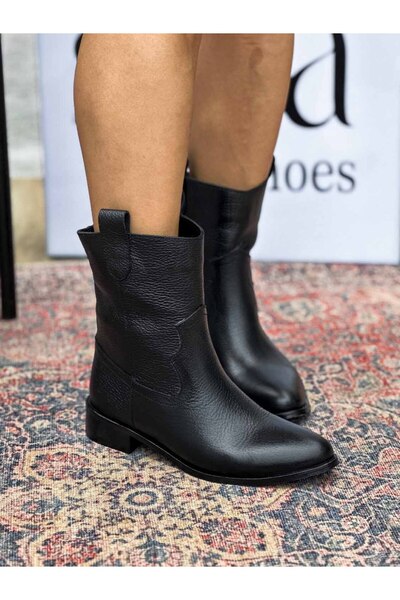 SİBA SHOES Sleipnir Hakiki Deri Kadın Siyah Kovboy Bot