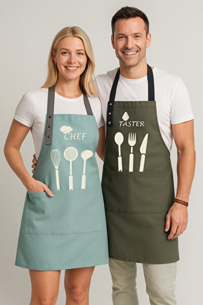 Hulganz طقم مريلة مطبخ مكون من قطعتين من القماش المقاوم للبقع وطارد للماء وطباعة ملونة لمئزر الشيف