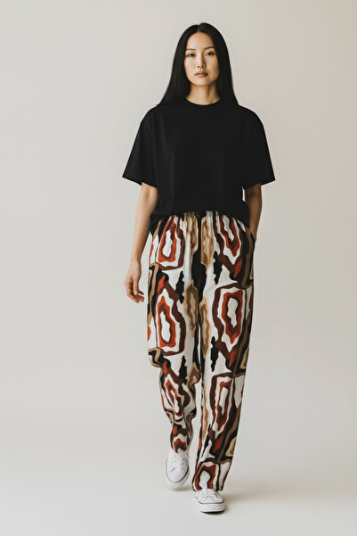 BİLGENS BUTİK Women's Summer Relaxed Cut Patterned Woven Pants