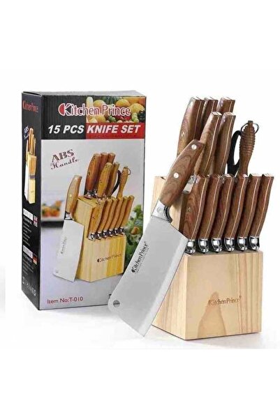 Generic 15-Piece Knife With Holder And Scissor Set Brown/Silver